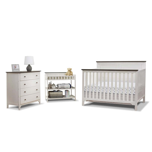 Sorelle Furniture Farmhouse 3-Piece Nursery Set with 4-in-1 Convertible Crib, 4-Drawer Dresser, and Changing Table with