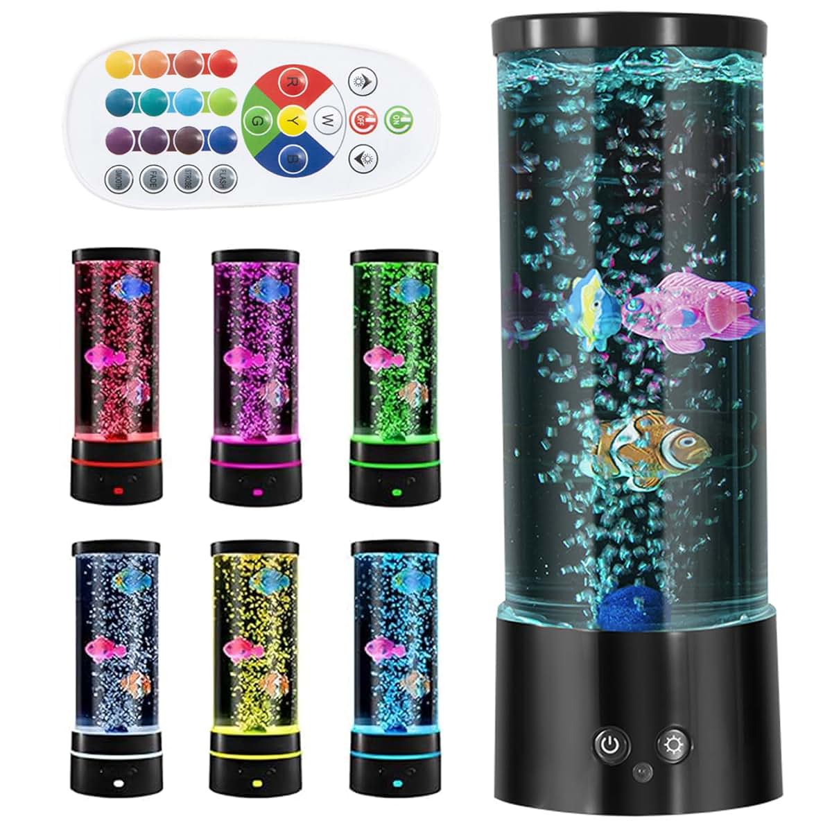 Bemonew Fish Lamp Fish Bubble Lamp Multi-Color Changing Bubble with Remote Control USB/Battery-Operated Light for Kids