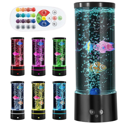 Bemonew Fish Lamp Fish Bubble Lamp Multi-Color Changing Bubble with Remote Control USB/Battery-Operated Light for Kids