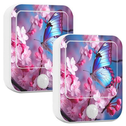 Yuxiz Blue Butterfly Plug-in LED Night Light 2 Pack with Sensor