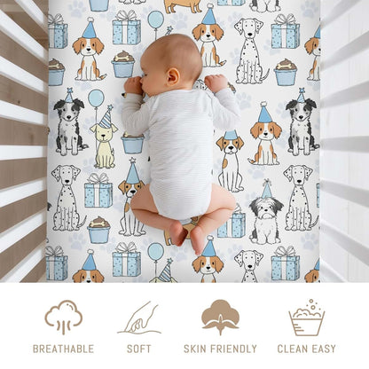 Selgkds Watercolor Baby Blue Party Dogs Baby Crib Sheets Boy Girl Cute Puppies Balloon Gift Paws Soft Snug Fitted Crib (photo 3)