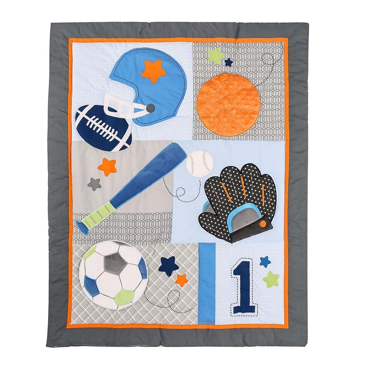 CribMATE 4 PCs Blue Sports Themed Nursery Crib Bedding Set Quilt, Fitted Sheet, Skirt, Window Valance Baby Boy Baseball (photo 2)