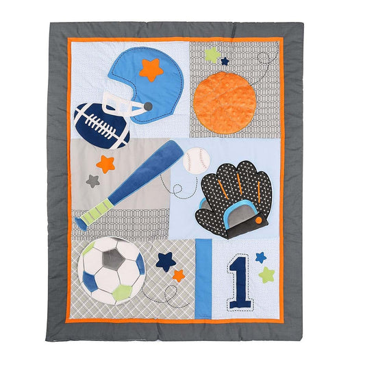 CribMATE Nursery Crib Quilted Comforter 1 PC Baby Girl Baby Boy Crib Quilt/Comforter Baby Gift Idea (Blue Sports)