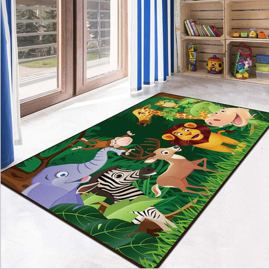 RuiHome Jungle Animals Theme Kids Game Play Mat Educational Fun Nursery Rug Classroom Bedroom Decor Non-Slip Children