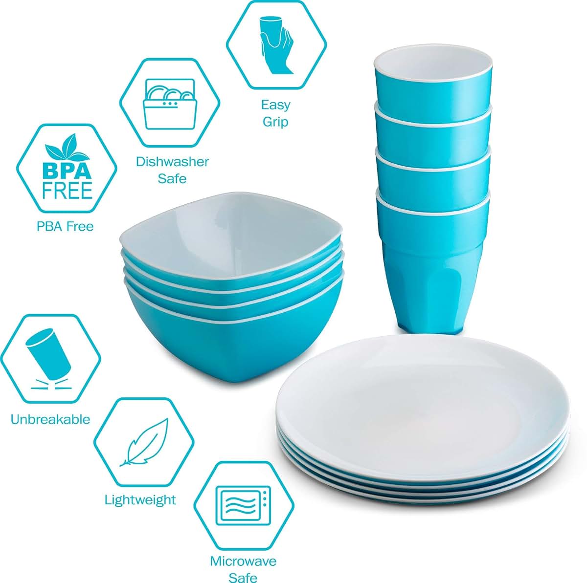 Plasti Home Reusable Plastic Dinnerware Set 12 Pieces Blue