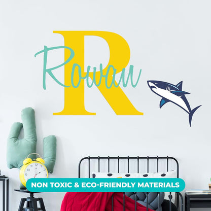E-Graphic Design Inc Personalized Shark Wall Sticker With Custom Name And Initial