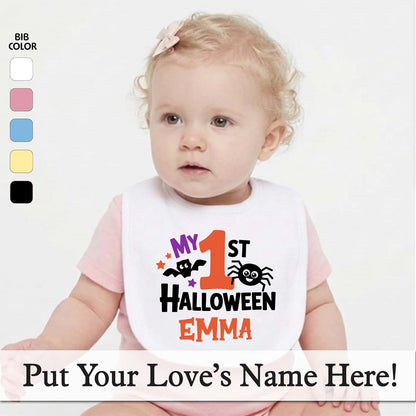Smiling Jindo Personalized My First Halloween Baby Bib – Custom Name Bib for Newborns & Infants – Soft Cotton Jersey (photo 2)