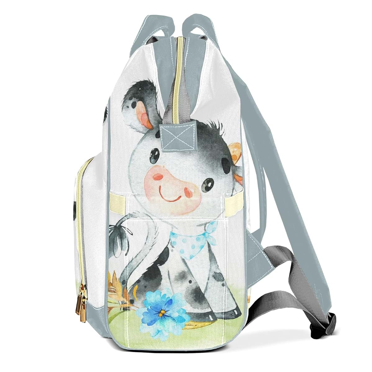 LiSoAkWE Floral Little Cow Personalized Diaper Bag Backpack with Name,Customized Nappy Backpack for Baby Girls (photo 3)