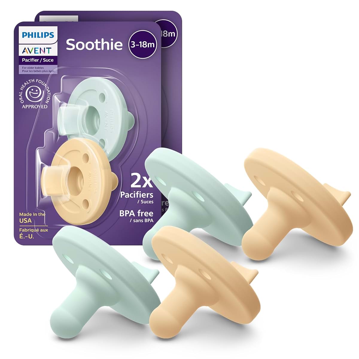 Philips Avent Soothie Baby Pacifier for 3-18 Months, 4-Pack
