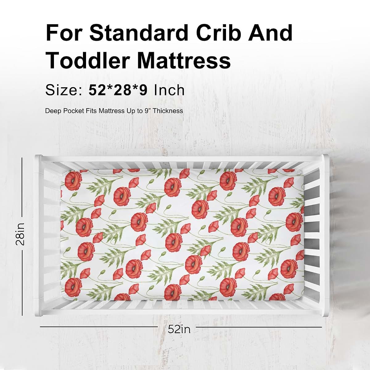 BabyOneStop Floral Fitted Baby Crib Sheet 52"x28" Red Poppy