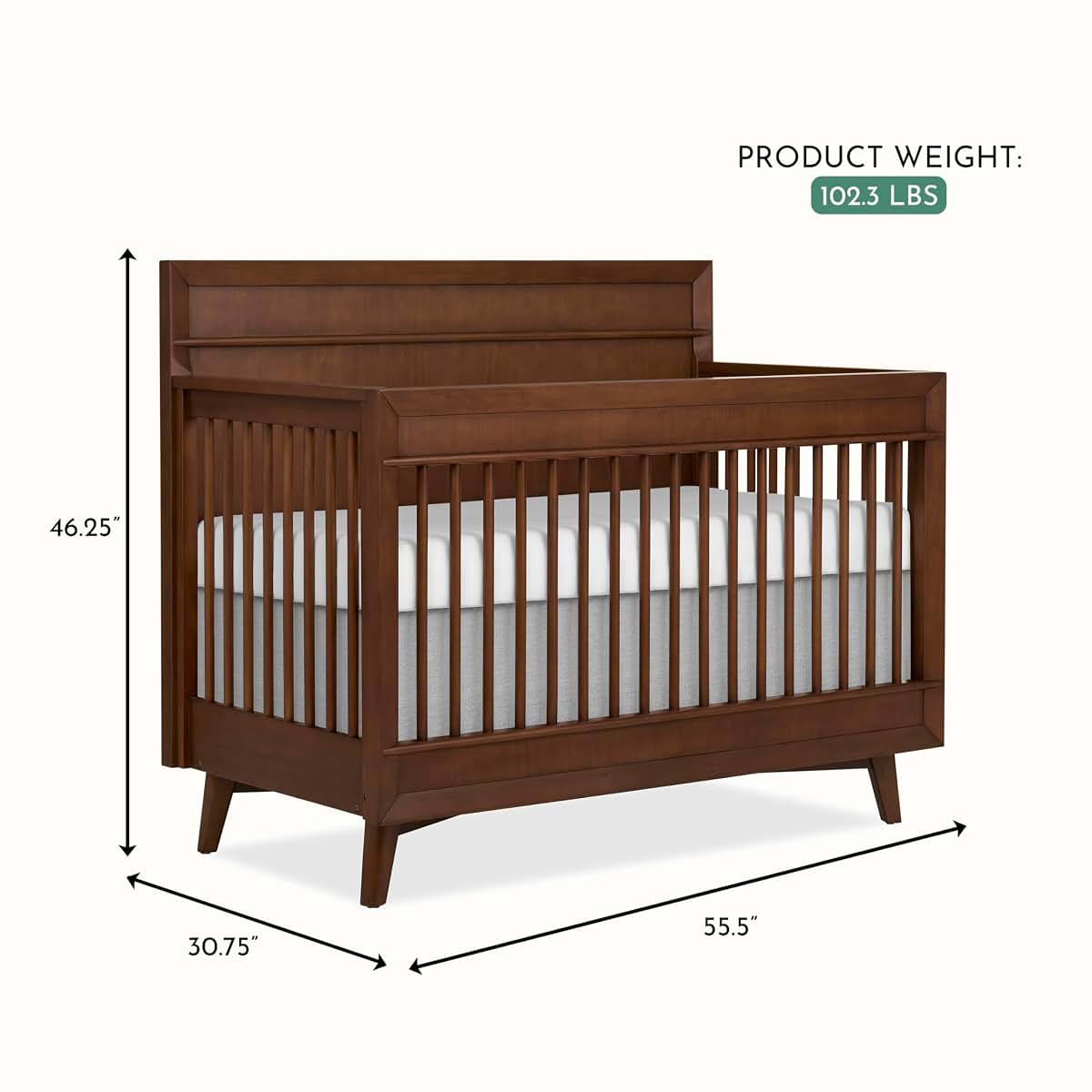 Evolur Loft Antilia Mid-Century 4-in-1 Crib in Walnut, Greenguard Gold & JPMA Certified, Baby Crib Converts to Toddler (photo 3)