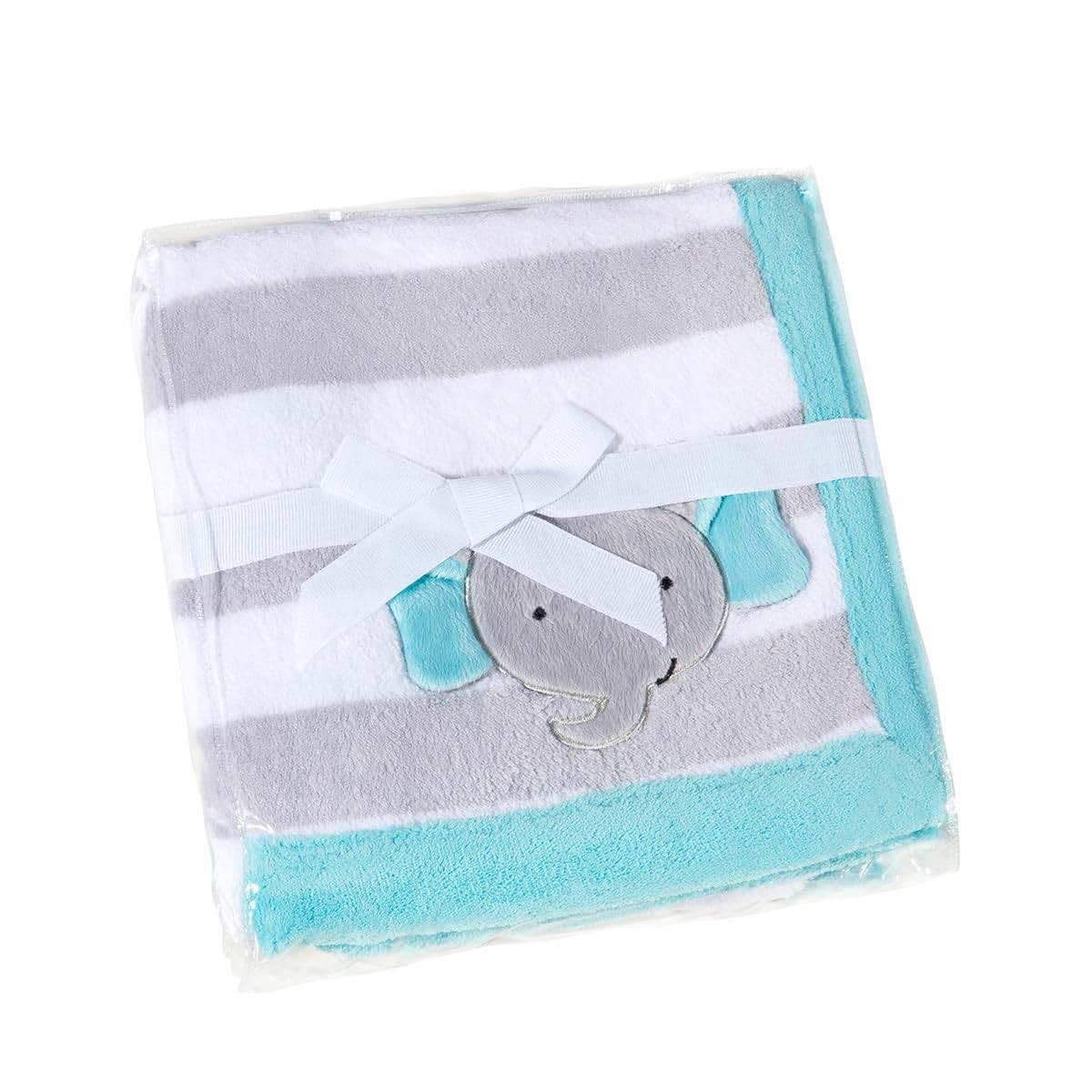 AdonisUSA Elephant Fleece Baby Blanket, Double-Sided Striped (photo 2)