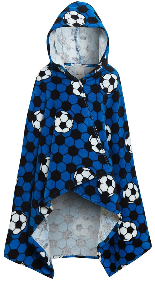 Ultimate Kids Boys Football Hooded Poncho Towel Blue One Size