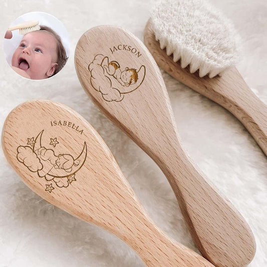 ZXH Personalized Custom Name Baby Hair Brush Wooden Newborn Hair Brush Infant Ideal Gift Birth/Baptism/Birthday Baby