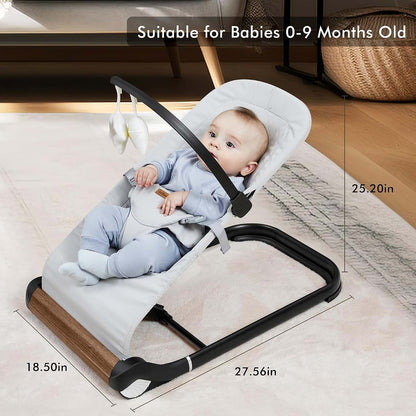 TotRun Baby Bouncer Chair, Light Grey, Adjustable Recline, Machine-Washable