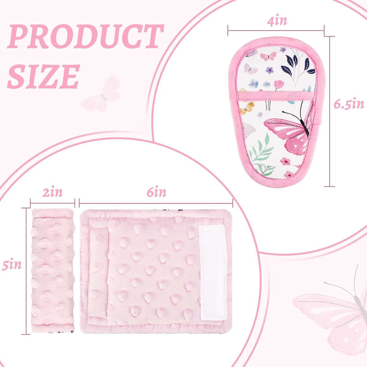 Jundetye Car Seat Strap Pads For Baby, 3-Piece Butterfly Pattern Set (photo 2)