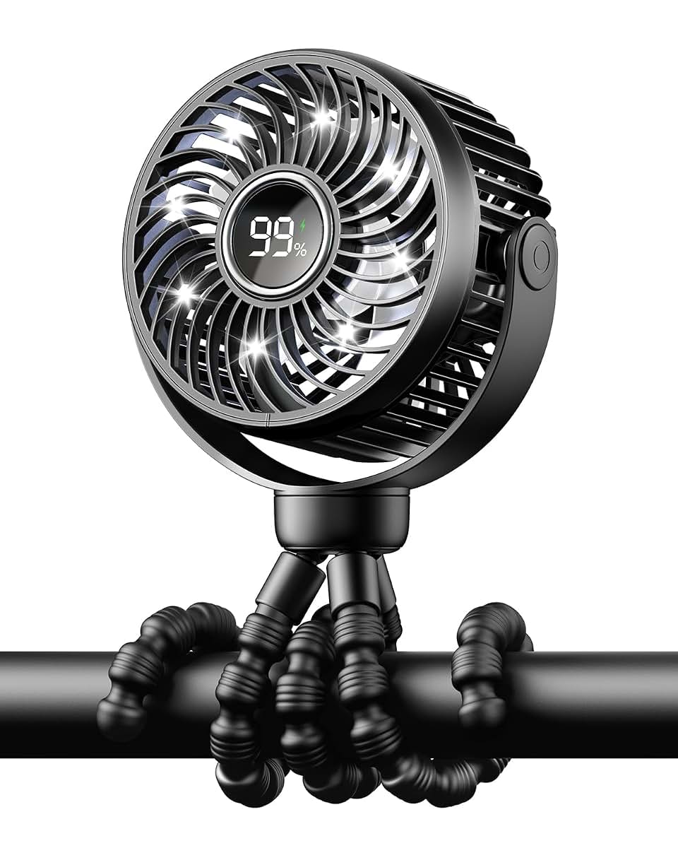 Bearwind Mini Portable Stroller Fan With 360° Rotation And LED Light