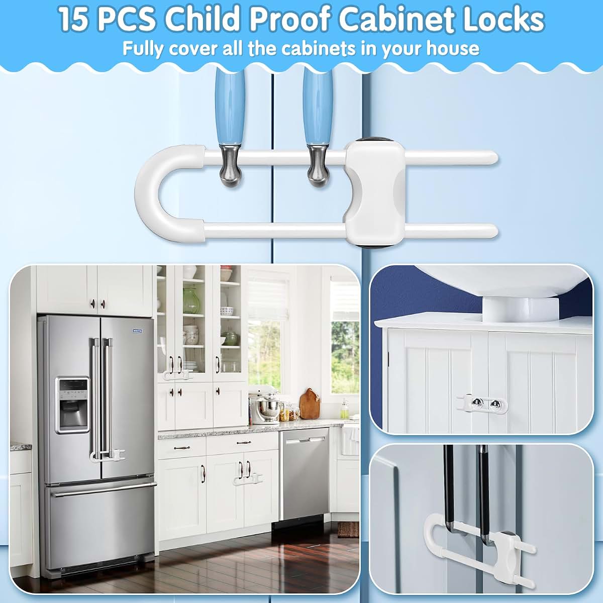 Modacraft 15 Pcs Sliding Cabinet Latches U Shaped No Drill