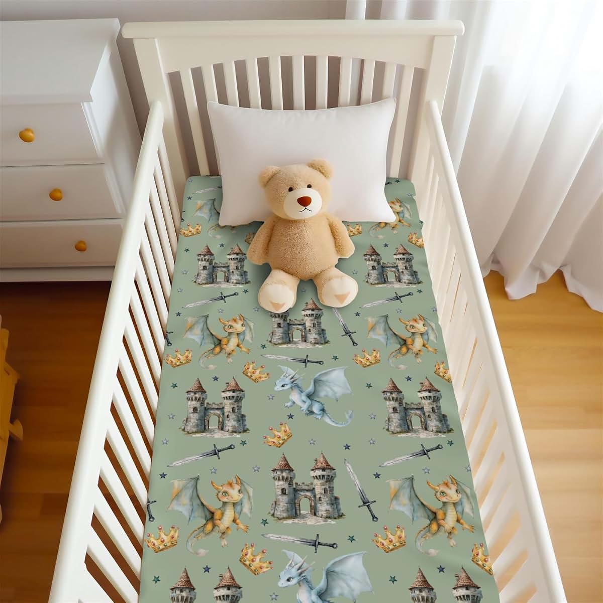Wicbfdfv Fairytale Dragon Castle Fitted Baby Crib Sheet (photo 4)