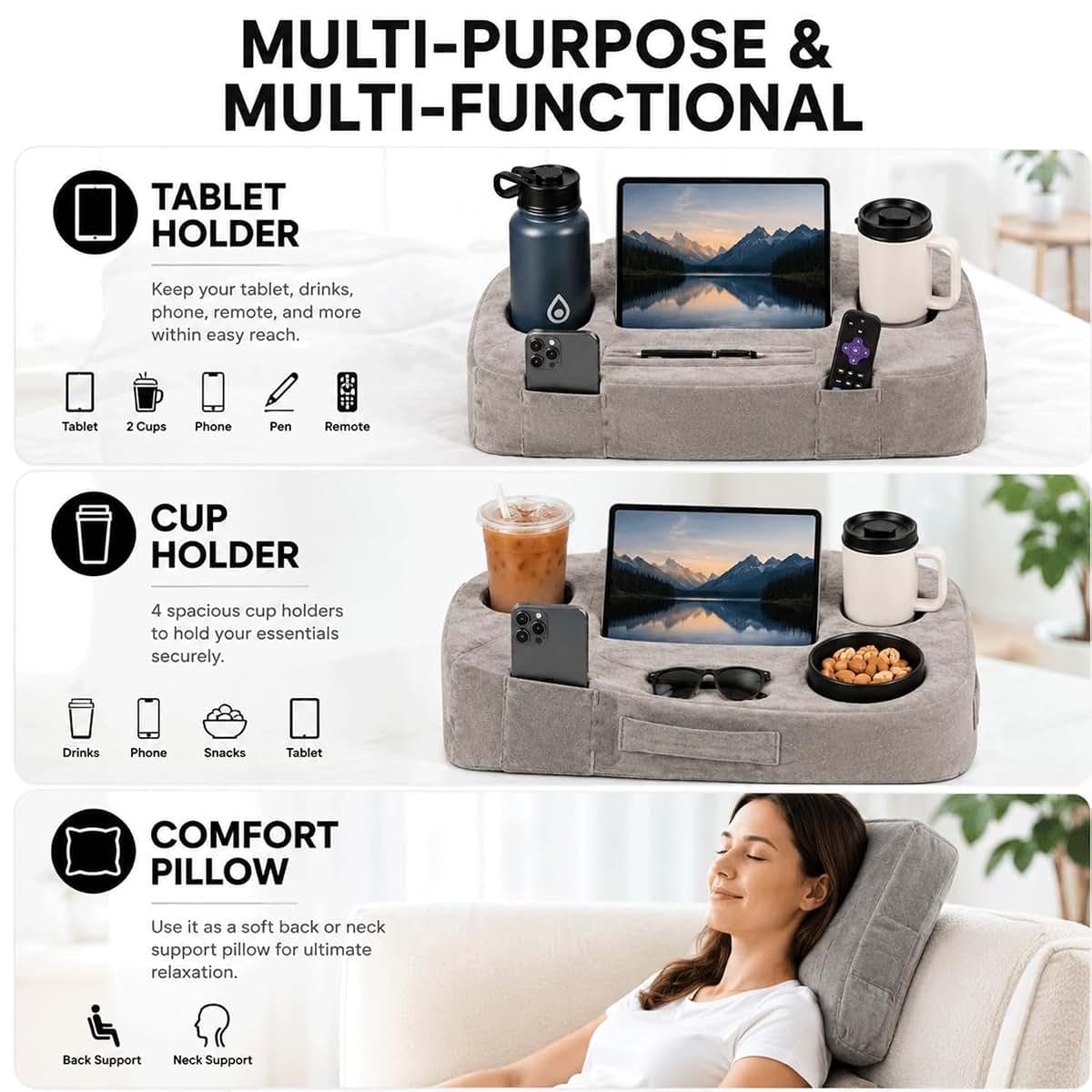 Kasmanis Global Couch Cup Holder Pillow With 5 Storage Pockets (photo 4)
