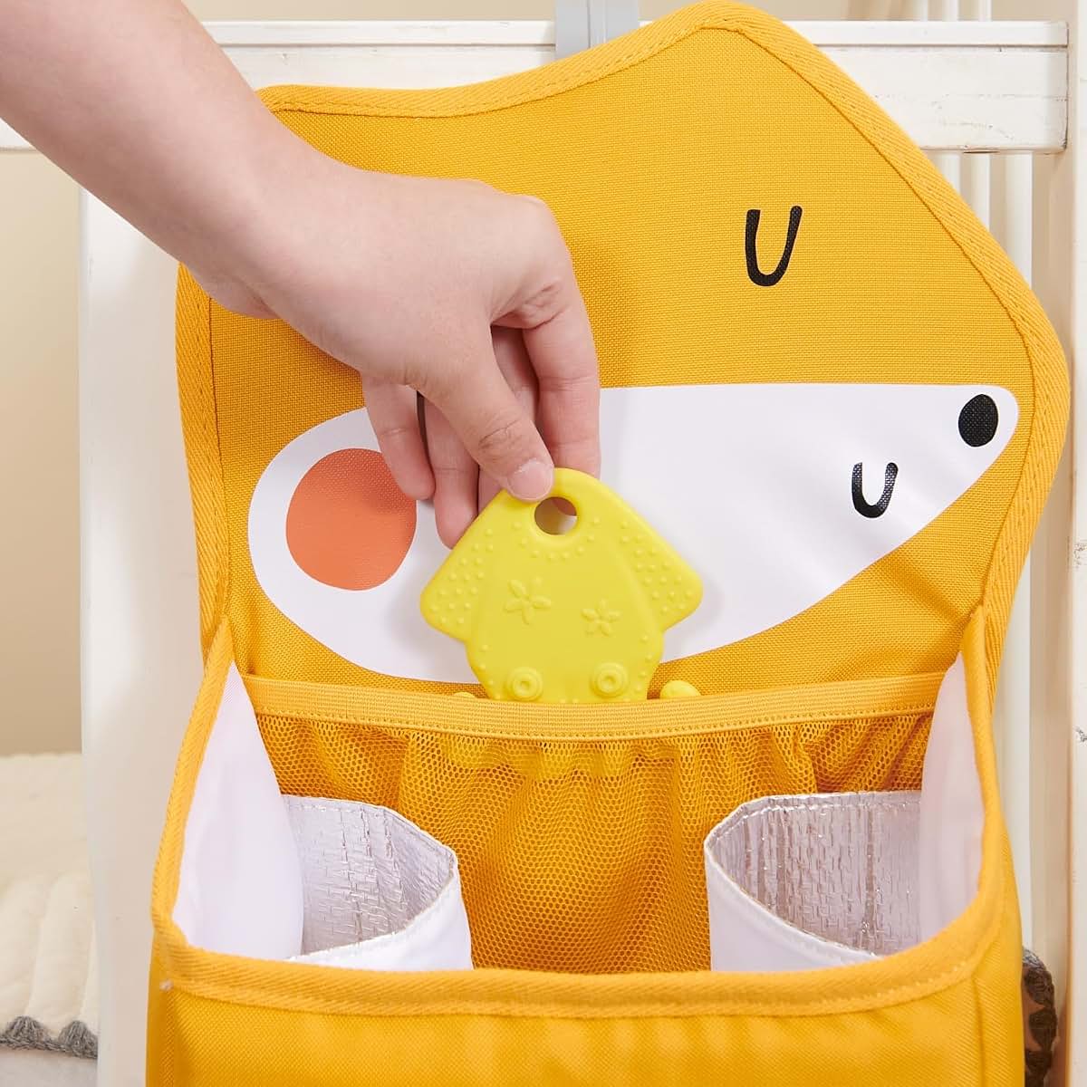 SUNVENO Hanging Diaper Caddy for Crib, Nursery Organizer, Yellow Fox