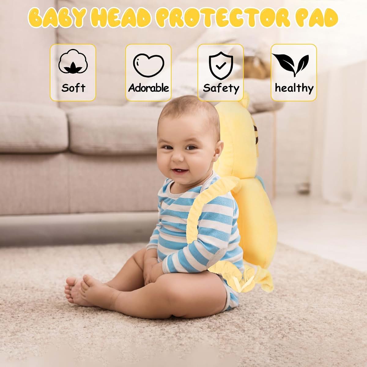 BabyOneStop Baby Head Protection Backpack, Soft Crystal Velvet with Cute Tiger Design
