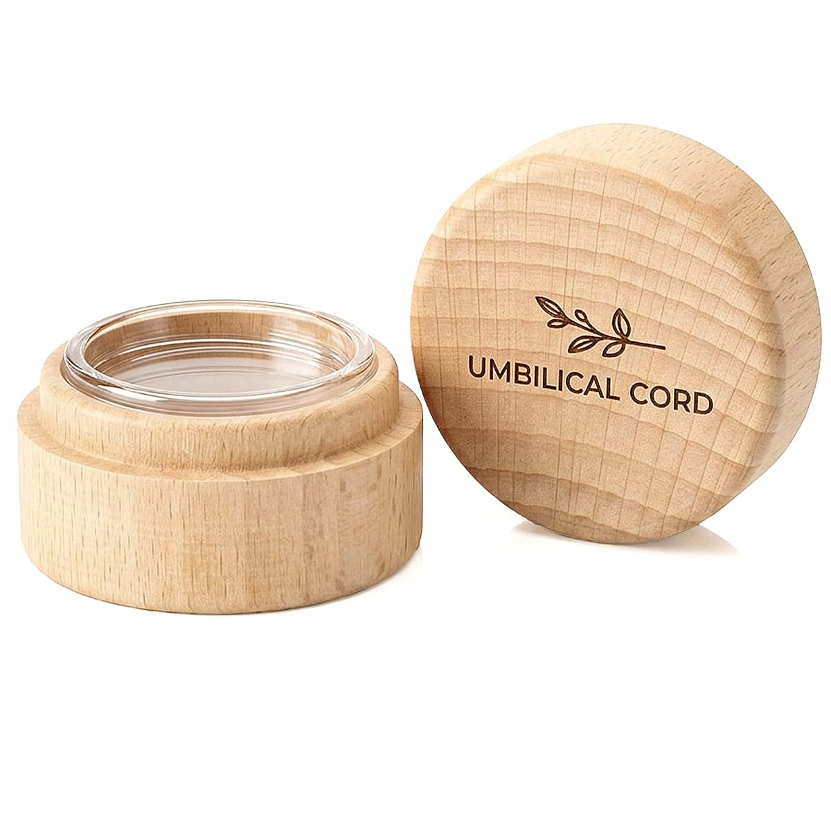 Ocapind Baby Umbilical Cord Memorial Box, Round Beech Wood Keepsake Case