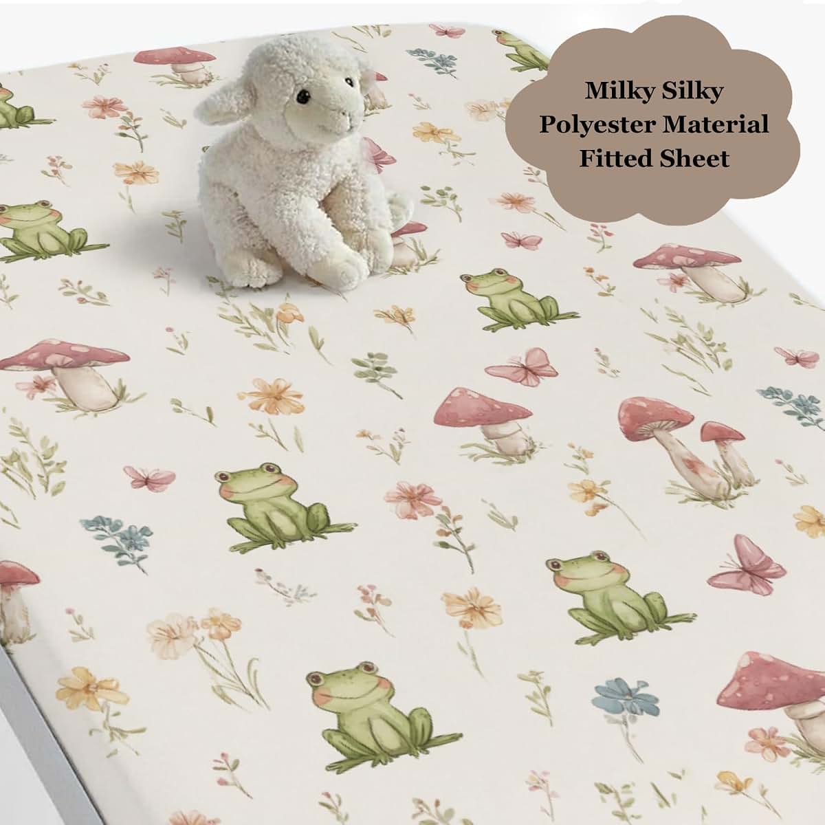Wicbfdfv Frogs Butterflies Mushroom Wildflowers Fitted Crib Sheet (photo 3)