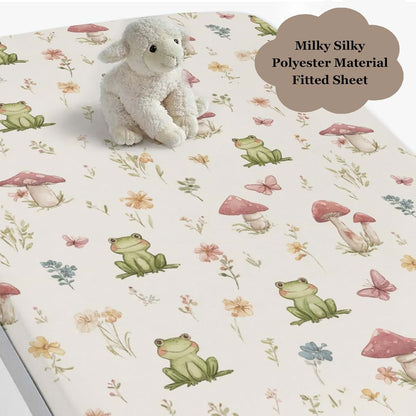 Wicbfdfv Frogs Butterflies Mushroom Wildflowers Fitted Crib Sheet (photo 3)