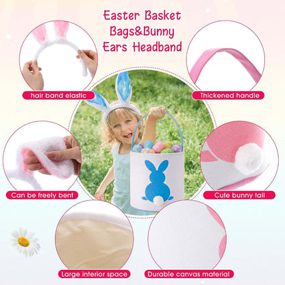 Weewooday Easter Bunny Basket Bags And Headbands Set