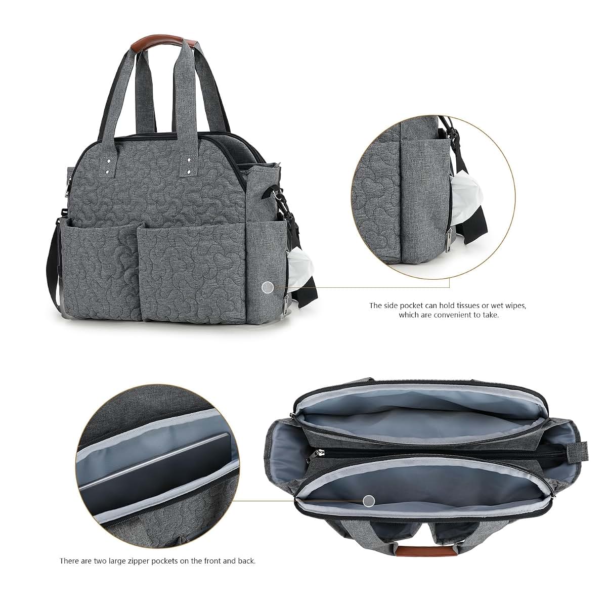 Meyteilay Diaper Bag Tote With Changing Pad And Stroller Hooks (photo 3)