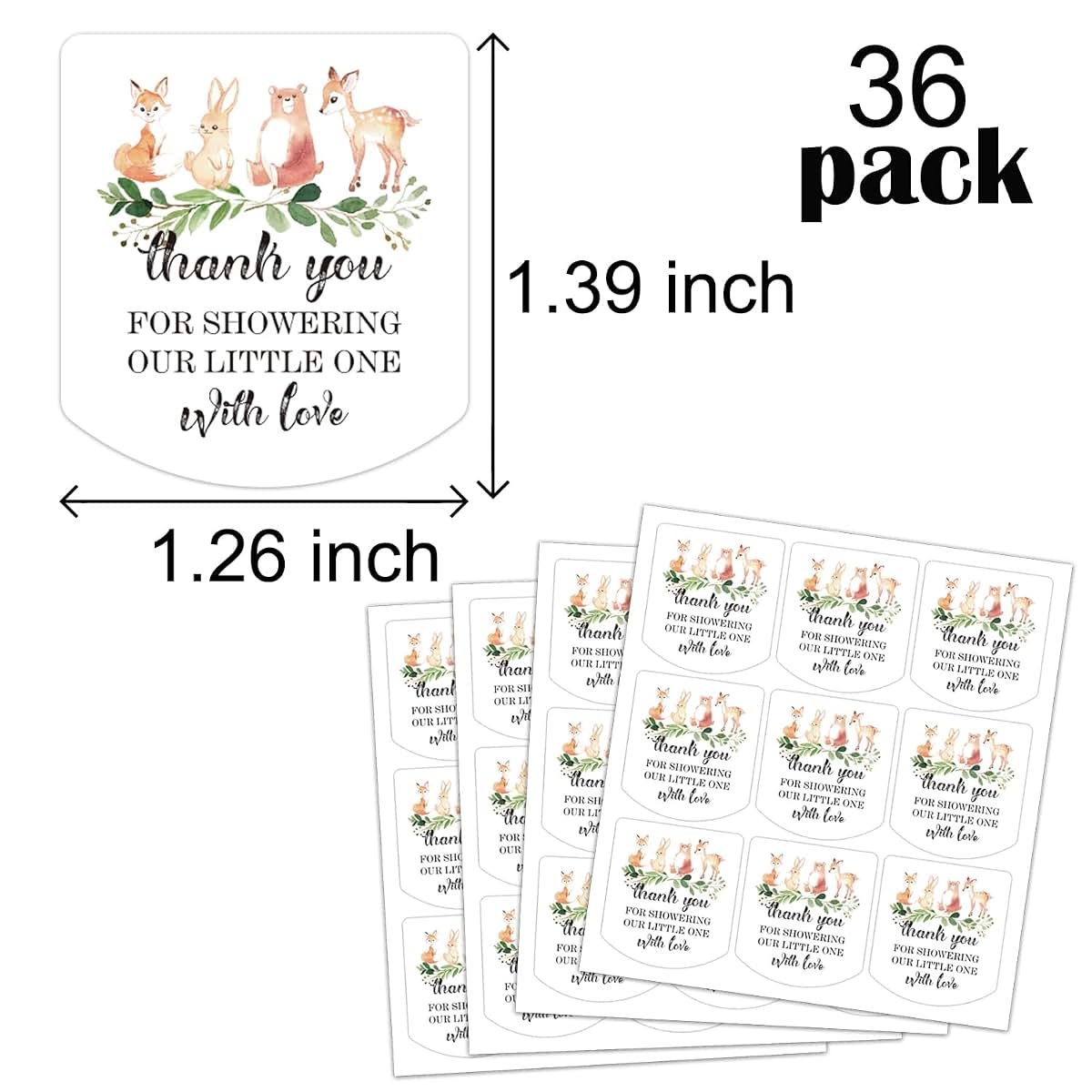 Hand Sanitizer Labels Thank You for Showering Our Little One with Love Stickers Green 1.26 x 1.39 Inch 36 Count