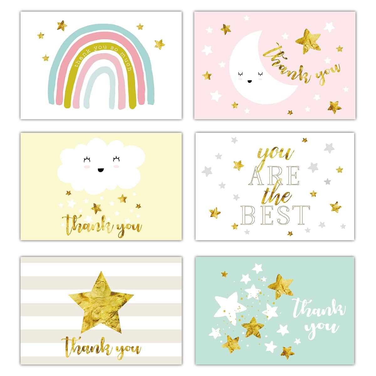 Gooji Baby Starry Night Thank You Card Set (36 Pack) for Events