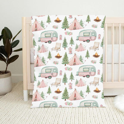 Wicbfdfv Cute Camp Car Floral Trees Flannel Baby Blanket White