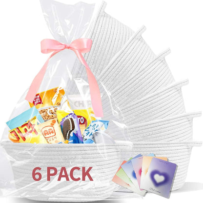 Esme L&H 6pcs Empty Small Gift Baskets with Ribbon & Cards, Cotton Rope for Storage