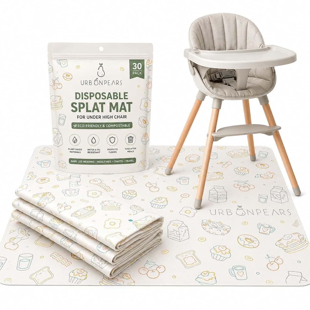 Urban Pears Disposable Splat Mats 30 Pack Breakfast Theme
