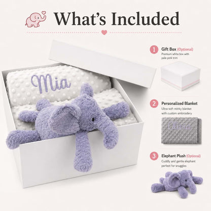 Kryvoxc Personalized Baby Blanket with Elephant Plush, Custom Minky Dot Gift (photo 3)