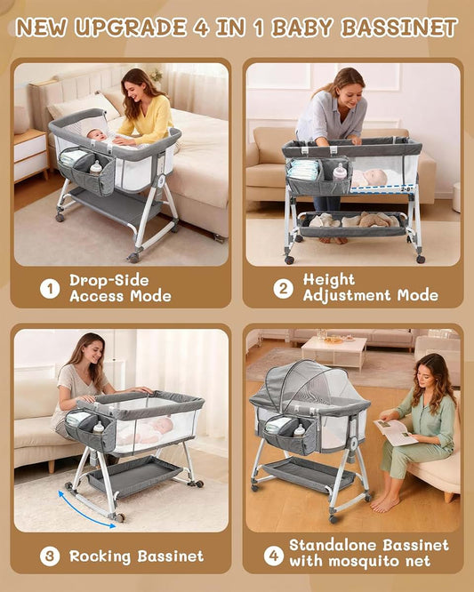 Leoavetole Baby Bassinet With Wheels And 6 Height Settings, Deep Gray