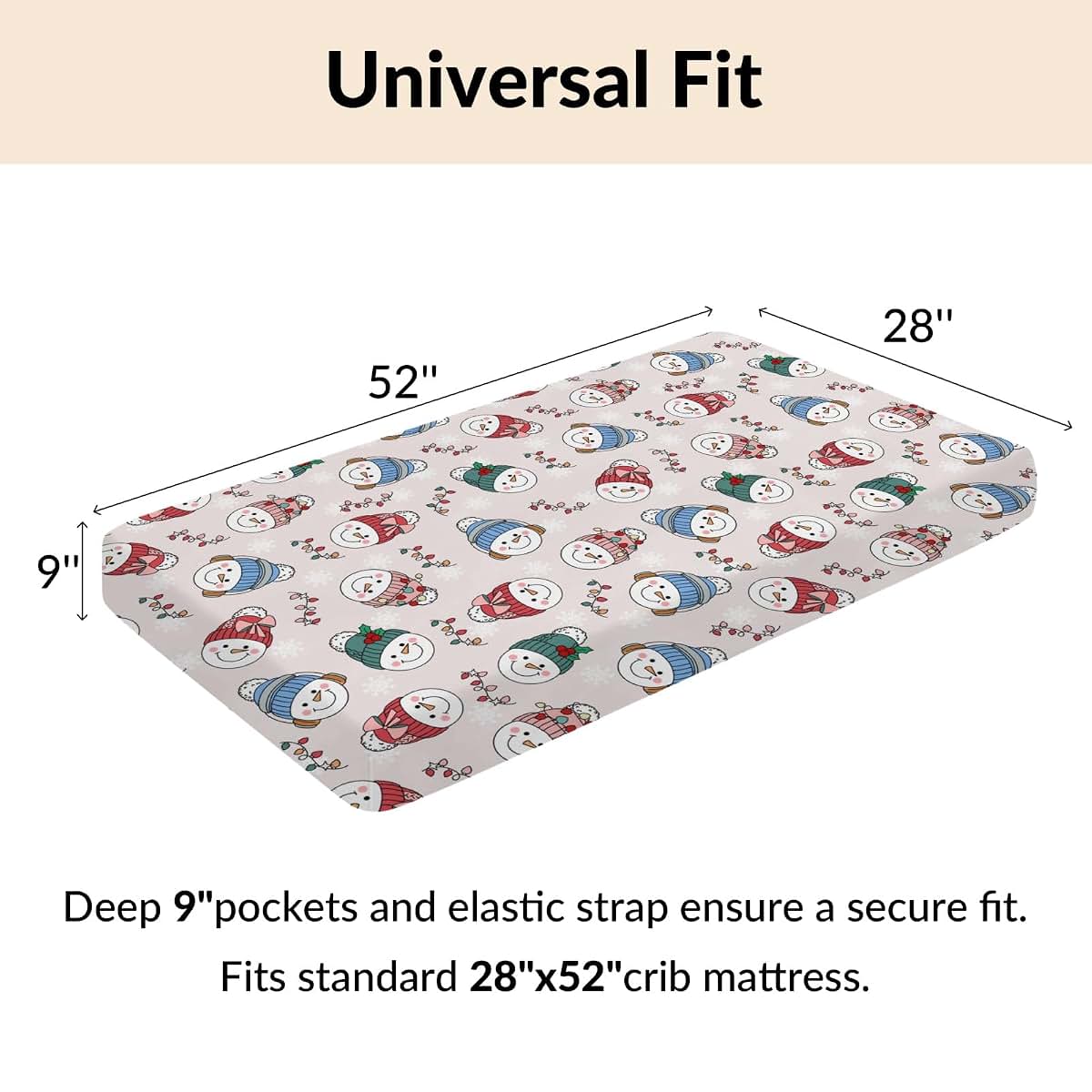 Cstdyfrv Christmas Snowman Baby Crib Sheets, Fitted Polyester Bedding