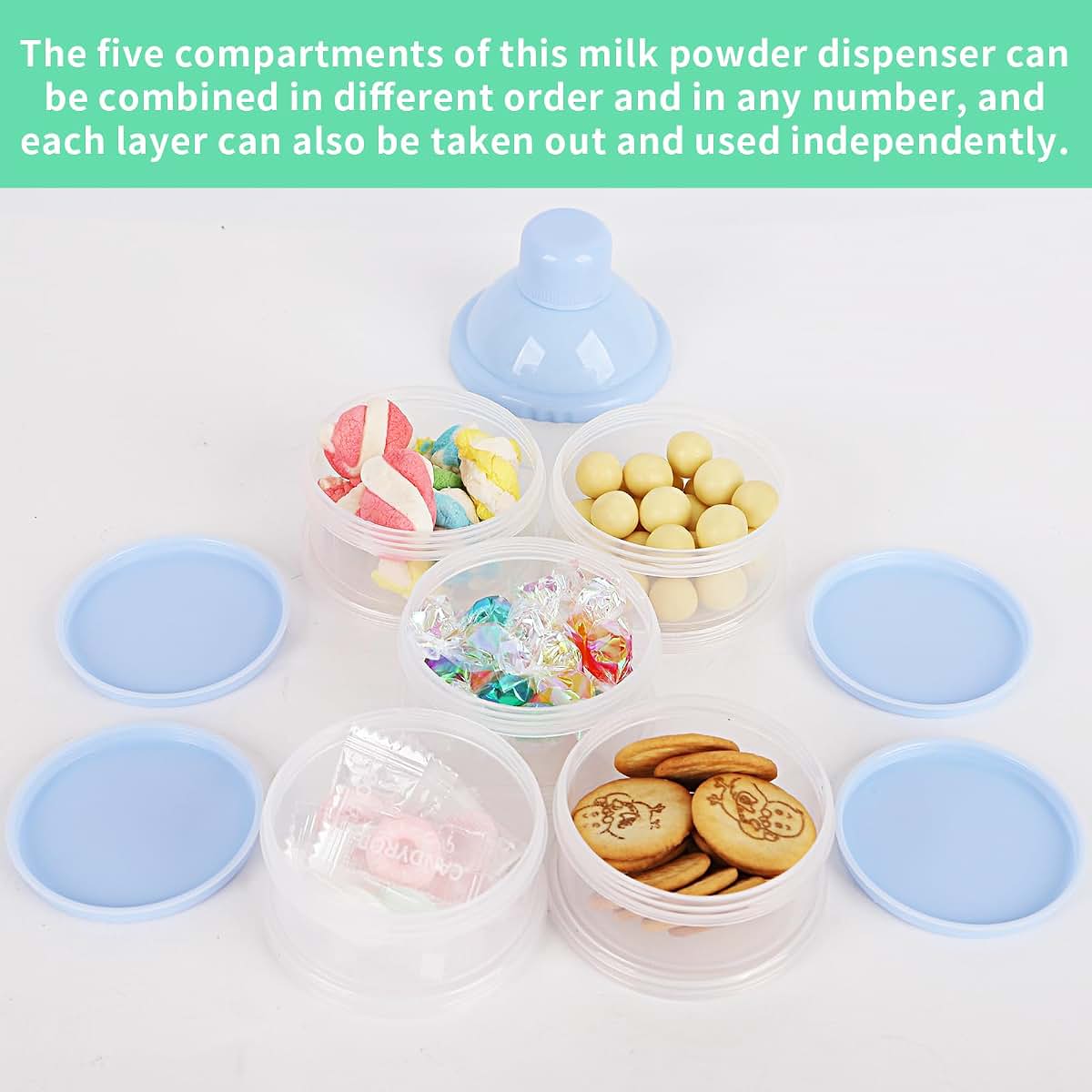 BabyOneStop 2 Pack 5-Layer Baby Milk Powder Dispenser, Portable Formula Container, Blue + Green