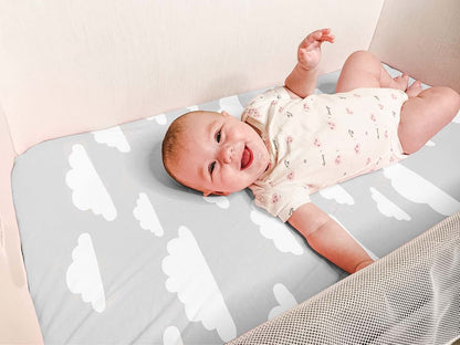 BaeBae Goods Premium Bassinet Fitted Sheet Set, 4 Pack Chevron Grey