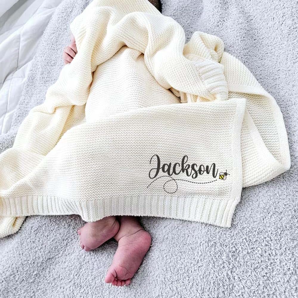 Noni Luxury Personalized Baby Blanket, Custom Knit Baby Blanket, Baby Gifts Personalized, Baby Blanket, Baby Blanket (photo 4)