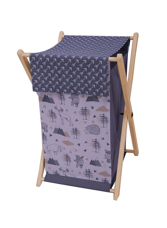 Bacati Woodlands Laundry Hamper With Wooden Frame In Beige/Grey