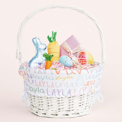 Personalization Universe Easter Repeating Name Personalized White Gift Basket with Drop-Down Handle – Custom White & (photo 3)