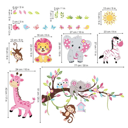 wondever Pink Animal Tree Branch Wall Decals Elephant Lion Wall Stickers | Peel and Stick, Removable, Wall Art Decals (photo 4)