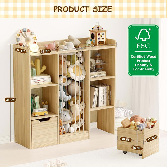 BabyOneStop Toy Storage Organizer With Stuffed Animal Zoo And Movable Drawers