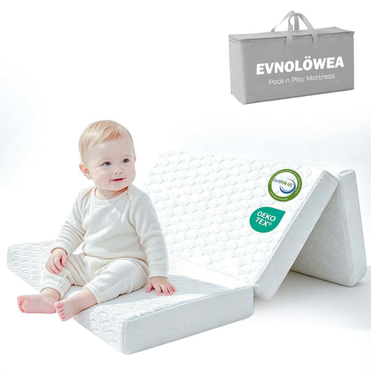 EVNOLÖWEA Pack and Play Mattress, 38"x26" Soft&Firm Dual-Sided Memory Foam