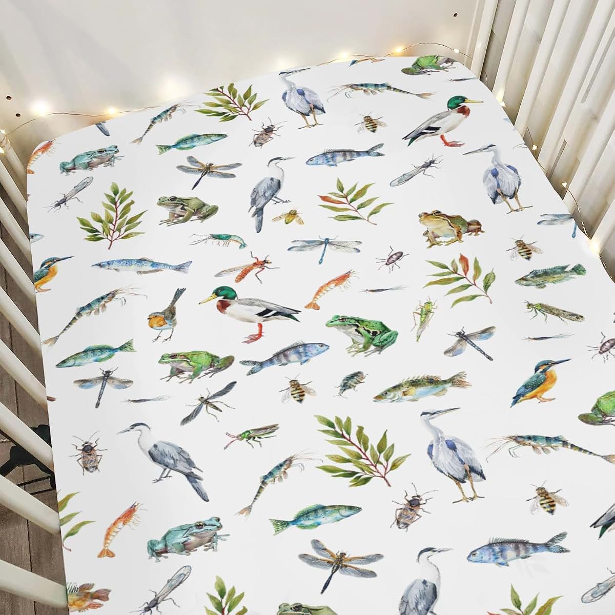 Nature Pond Print Fitted Crib Sheets for Standard Toddler Mattress