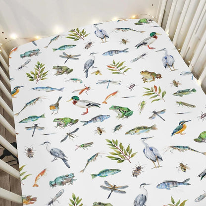 Nature Pond Print Fitted Crib Sheets for Standard Toddler Mattress