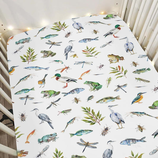 Nature Pond Print Fitted Crib Sheets for Standard Toddler Mattress